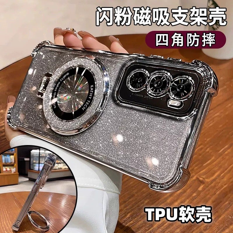 Electroplated Magnetic Kickstand Phone Case for Samsung Galaxy S26 Ultra S25 Plus A34 A57 with Gradient Glitter and Lens Film - Image 2