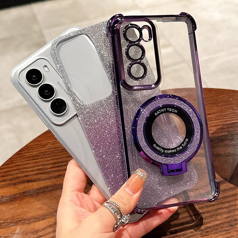 Electroplated Magnetic Kickstand Phone Case for Samsung Galaxy S26 Ultra S25 Plus A34 A57 with Gradient Glitter and Lens Film - Image 5