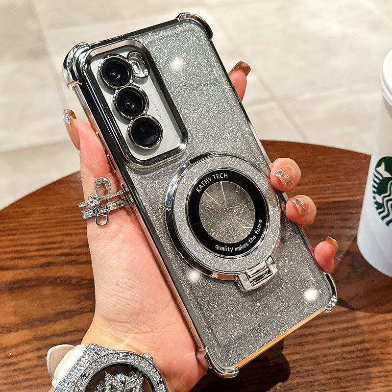 Electroplated Magnetic Kickstand Phone Case for Samsung Galaxy S26 Ultra S25 Plus A34 A57 with Gradient Glitter and Lens Film - Image 1