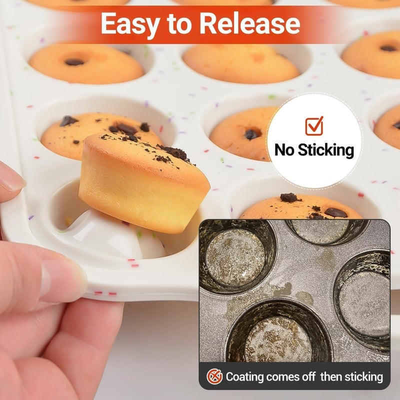CAKETIME Mini Muffin Pan, Metal Reinforced Frame Mini Cupcake Pans 24 Cups Nonstick Muffin Silicone Molds with Handle for Baking Muffins, Cupcakes, Egg Bites 2 Pack - Image 5
