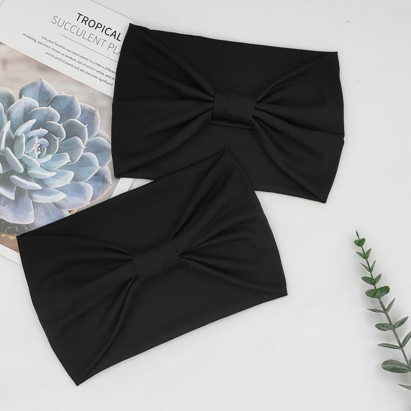 YONUF Wide Boho Headbands for Women Fashion Knotted Headband Yoga Workout Hair Accessories African Head Wrap Black 4 Pack - Image 5