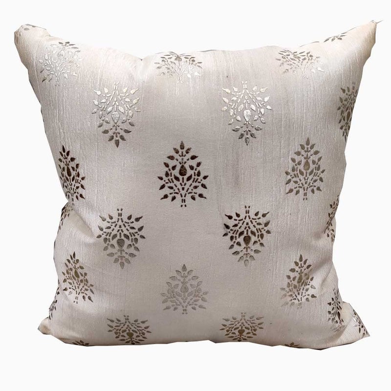 Good Vibes GOODVIBES Polyester Silver Floral Foil Printed Cream Square Cushion Covers 60 cm60cm 24 x 24 inch Pack of 3 - Image 2