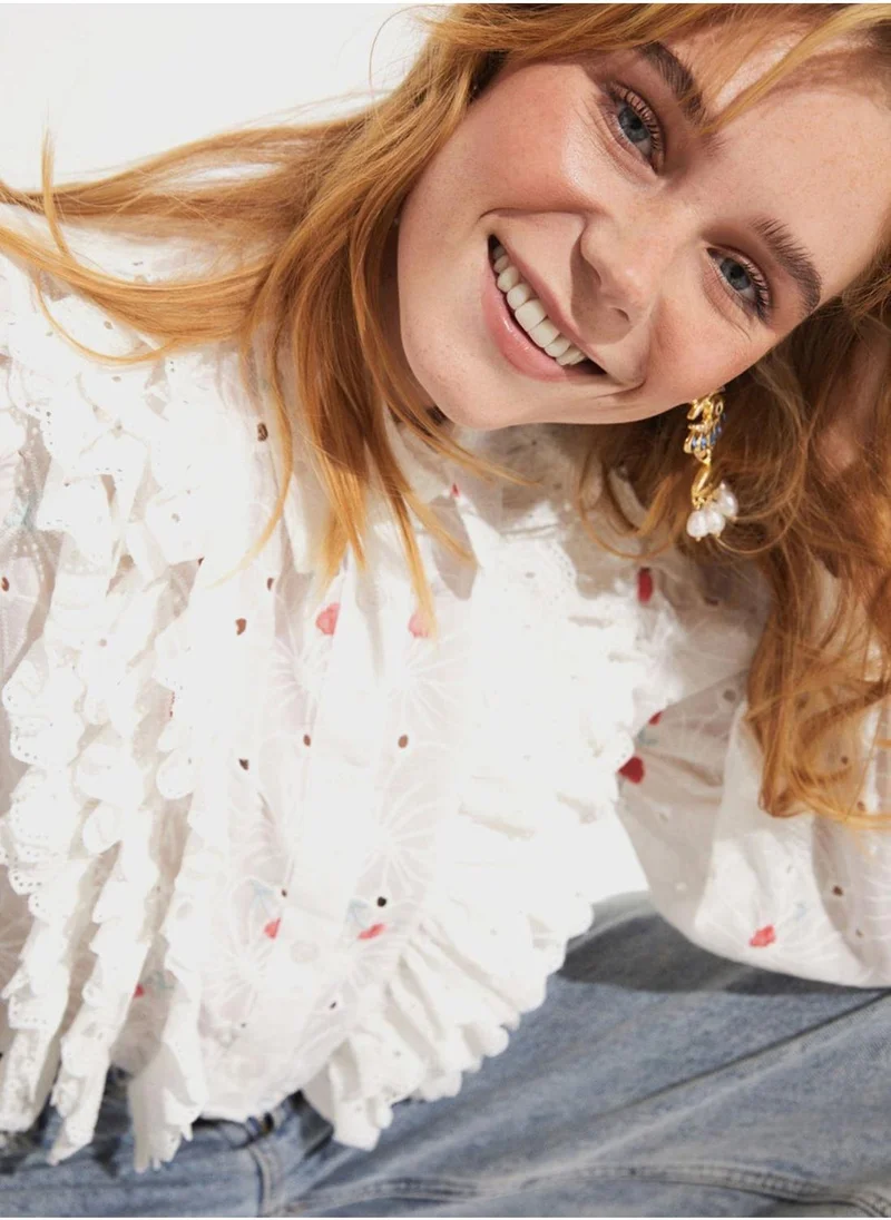 JUNE Ruffle Printed Shirt