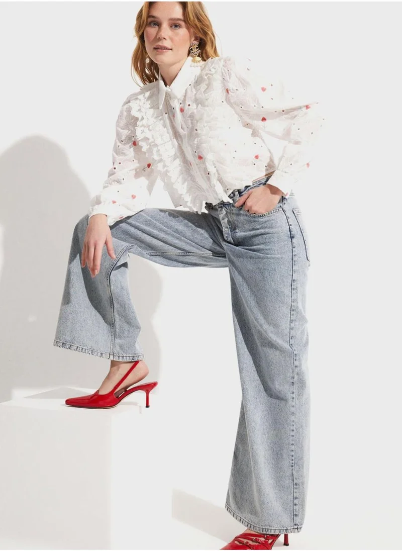 JUNE Ruffle Printed Shirt