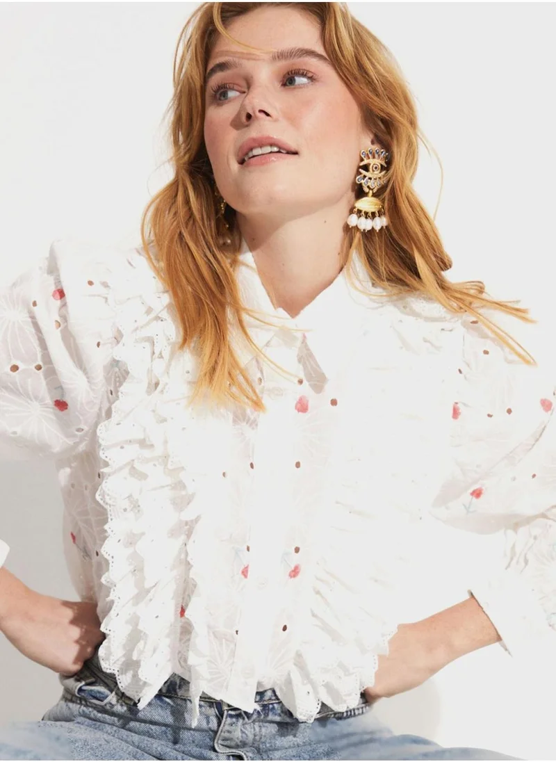 JUNE Ruffle Printed Shirt