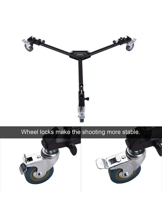 Professional Tripod Dolly Heavy Duty Photography Tripod Base Stand Wheels Max. Load 15KG for Camera Camcorder Video Shooting Studio Photography Activity Shooting