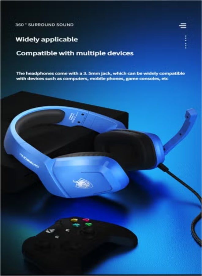 سماعة الألعاب لأجهزة PS4 و PS5 والكمبيوتر الشخصي والكمبيوتر المحمول وسماعات الألعاب الاستريو فوق الأذن مع ميكروفون لإلغاء الضوضاء وسماعات الألعاب لأجهزة XboxOne و Switch و Laptop و Mac و Phone Blue Blue - Image 5