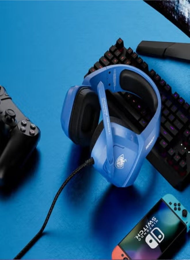 سماعة الألعاب لأجهزة PS4 و PS5 والكمبيوتر الشخصي والكمبيوتر المحمول وسماعات الألعاب الاستريو فوق الأذن مع ميكروفون لإلغاء الضوضاء وسماعات الألعاب لأجهزة XboxOne و Switch و Laptop و Mac و Phone Blue Blue - Image 2