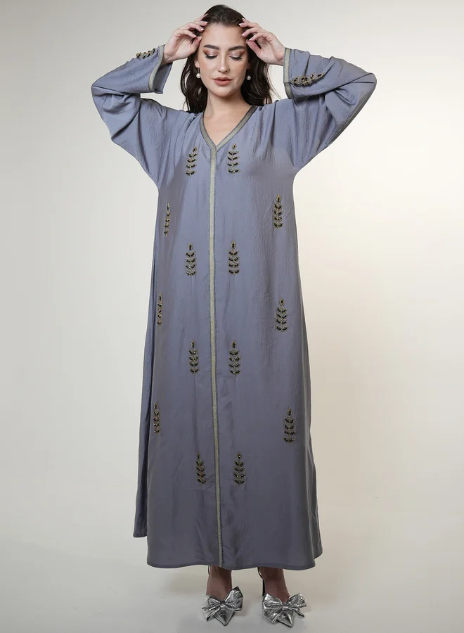 Elena by DStyle Elena by DStyle Satin Jalabiya with Beaded Handwork