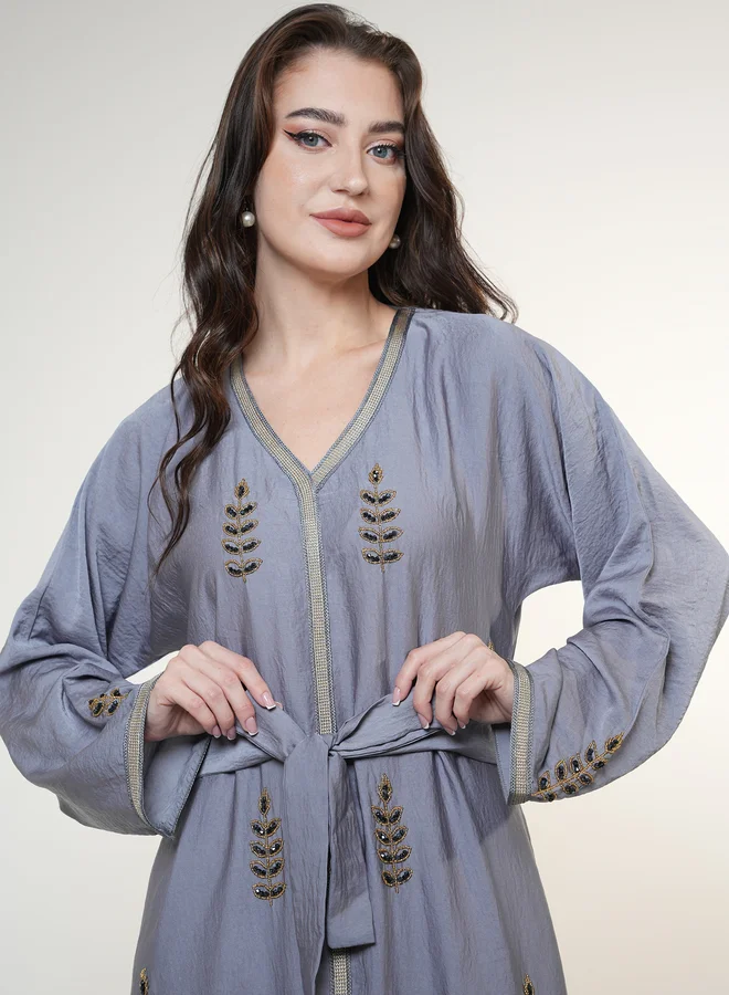 Elena by DStyle Elena by DStyle Satin Jalabiya with Beaded Handwork