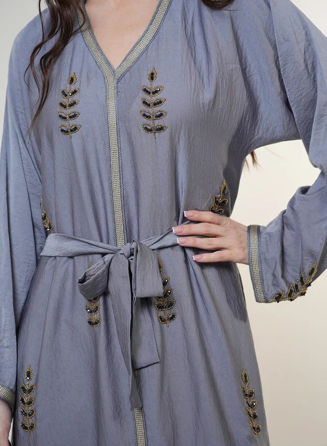 Elena by DStyle Elena by DStyle Satin Jalabiya with Beaded Handwork