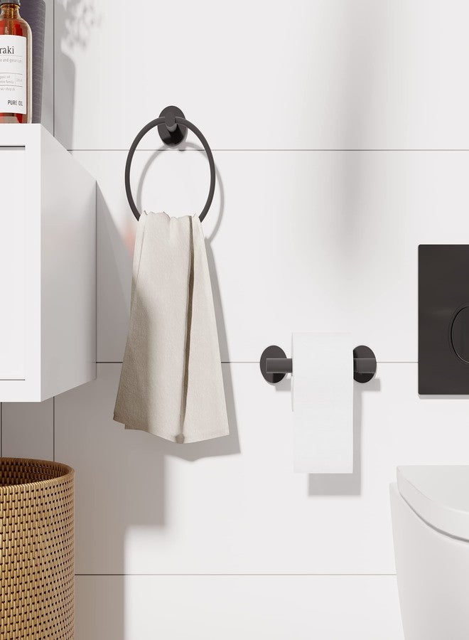 RARXTR Matte Black Toilet Paper Holder & Towel Ring SUS304 Stainless Steel 2pc Bathroom Hardware Set with Double Post Pivoting Toilet Paper Roll Holder Wall Mount & Bathroom Towel Holder Set - Image 2