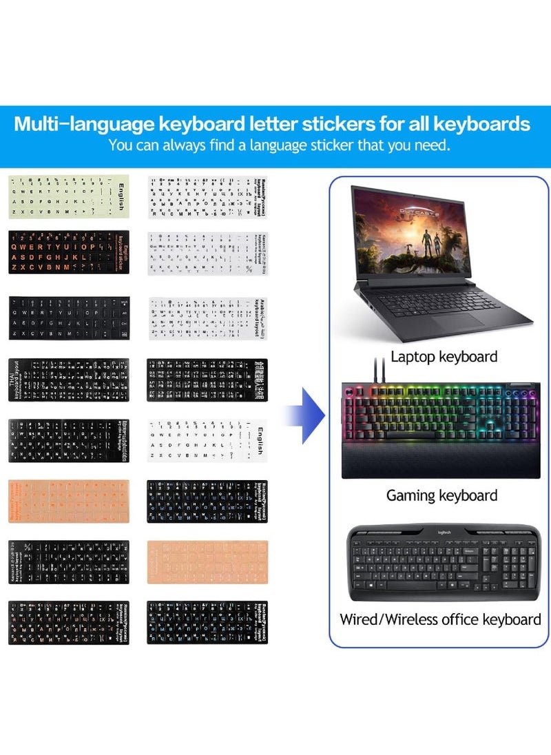 Generic - Arabic Keyboard Stickers Arabic-English Keyboard Letters Replacement Stickers Black Background with White Font for Computer Laptop Notebook Desktop Matte Arabic Keyboard Alphabet Stickers - Image 1