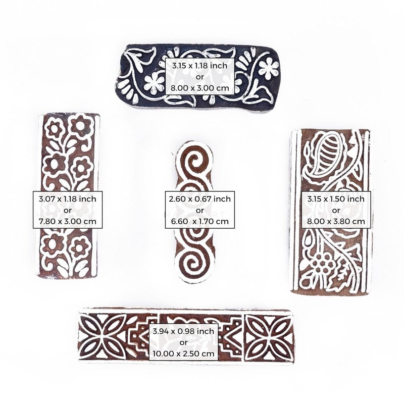 TWOGRAMS طوابع طباعة كتل خشبية - طوابع كتل خشبية لتزيين الألبومات وحدود الساري وحرف الفخار للأطفال وفن الحناء | مجموعة من 5 | - Image 4