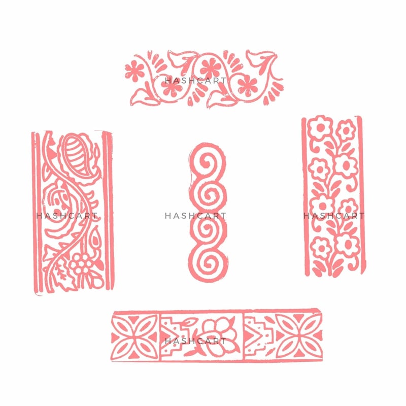 TWOGRAMS طوابع طباعة كتل خشبية - طوابع كتل خشبية لتزيين الألبومات وحدود الساري وحرف الفخار للأطفال وفن الحناء | مجموعة من 5 | - Image 3