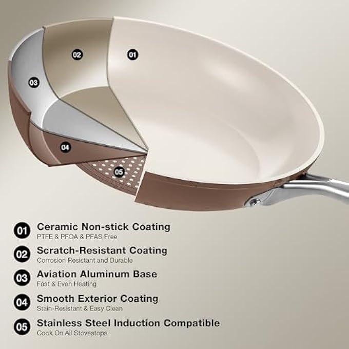KOCH SYSTEME CS 8 Inch Nonstick Frying Pan Skillet Ceramic Non Stick Frying Pans Non Toxic Pans For Cooking Induction Compatible Egg Pan Free Of Pfoa  Ptfe Dishwasher  Oven Safe Brown - Image 5