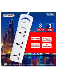 EX-1242 Power Socket with 3 Way Outlets and Extension Cord, 3 Meter Length, White - pzsku/ZDDA85A752367FCD5B22DZ/45/_/1726474978/8b5cdc87-71aa-4793-9f25-fcb0e86d256a