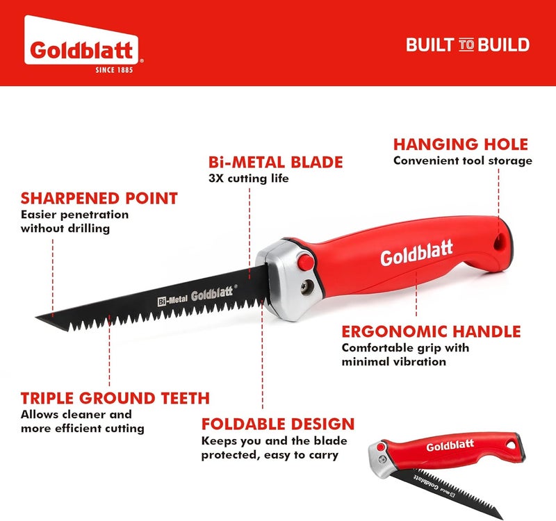 Goldblatt Folding Drywall Saw, Jab Saw, Hand Saws with Soft Grip Handle, Sheetrock Saws for Wallboard, Drywall, Plywood and PVC - Image 2