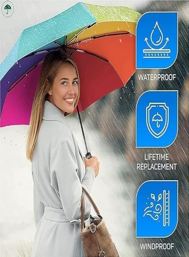 DGOOLS Umbraella for Women | Umbarella for Men | UV Coated 3 Fold Umbaerallas for Rain with Auto Open and Close Small Folding Umabrella Travel (H-Rainbow) - Image 5