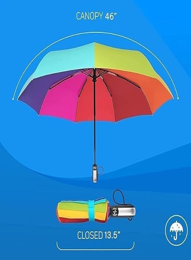 DGOOLS Umbraella for Women | Umbarella for Men | UV Coated 3 Fold Umbaerallas for Rain with Auto Open and Close Small Folding Umabrella Travel (H-Rainbow) - Image 4