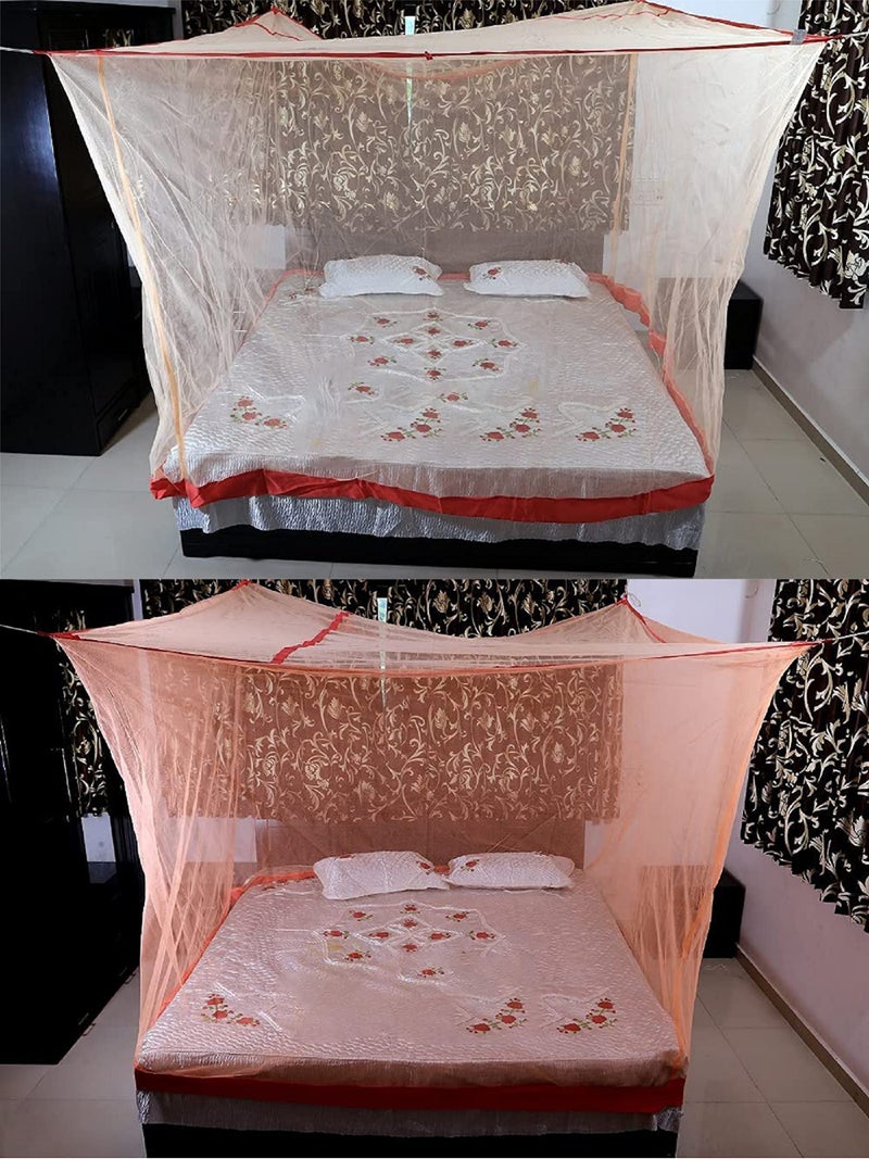 Neekshaa Combo Pack Mosquito Net for Double Bed Polyester Mosquito Net for Baby | Bedroom | Family_Size-6x6 FT_Color-Red,Orange - Image 1