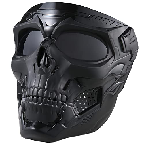 crossbody Airsoft Skull Full Face Tactical Masks with PC Lens Eye Protection for CS Survival Games Shooting Cosplay Movie Paintball Halloween Scary Masks,Motorcycle Goggles Mask, Black, 19cmx18cm - Image 1