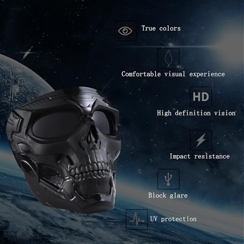 crossbody Airsoft Skull Full Face Tactical Masks with PC Lens Eye Protection for CS Survival Games Shooting Cosplay Movie Paintball Halloween Scary Masks,Motorcycle Goggles Mask, Black, 19cmx18cm - Image 4