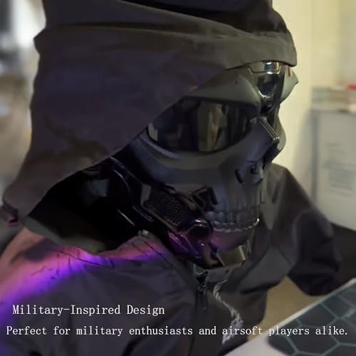 crossbody Airsoft Skull Full Face Tactical Masks with PC Lens Eye Protection for CS Survival Games Shooting Cosplay Movie Paintball Halloween Scary Masks,Motorcycle Goggles Mask, Black, 19cmx18cm - Image 3