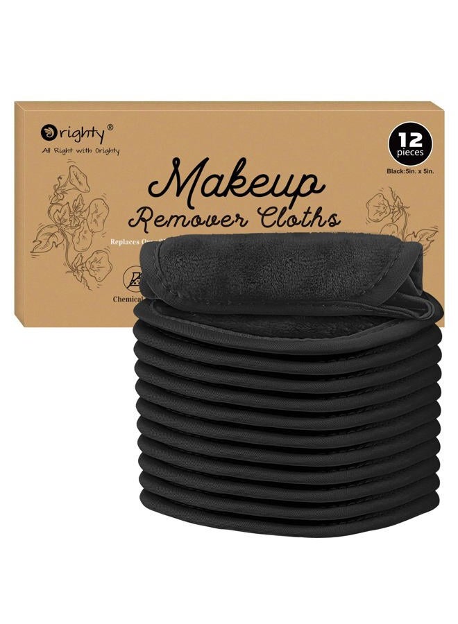 Orighty Makeup Remover Cloths 12 Pack, Makeup Removal Face Cleansing Cloth, Reusable Make-up Remover Pads Remove Instantly Dirt with Just Water, 5 x 5 in (Black) - Image 1