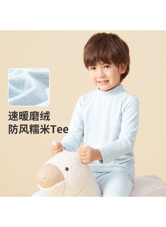 Long time companion quick-warm Brushed Boys' Base Layer Long Sleeve Mid-high Neck Glutinous Rice Thermal Shirt - Image 3