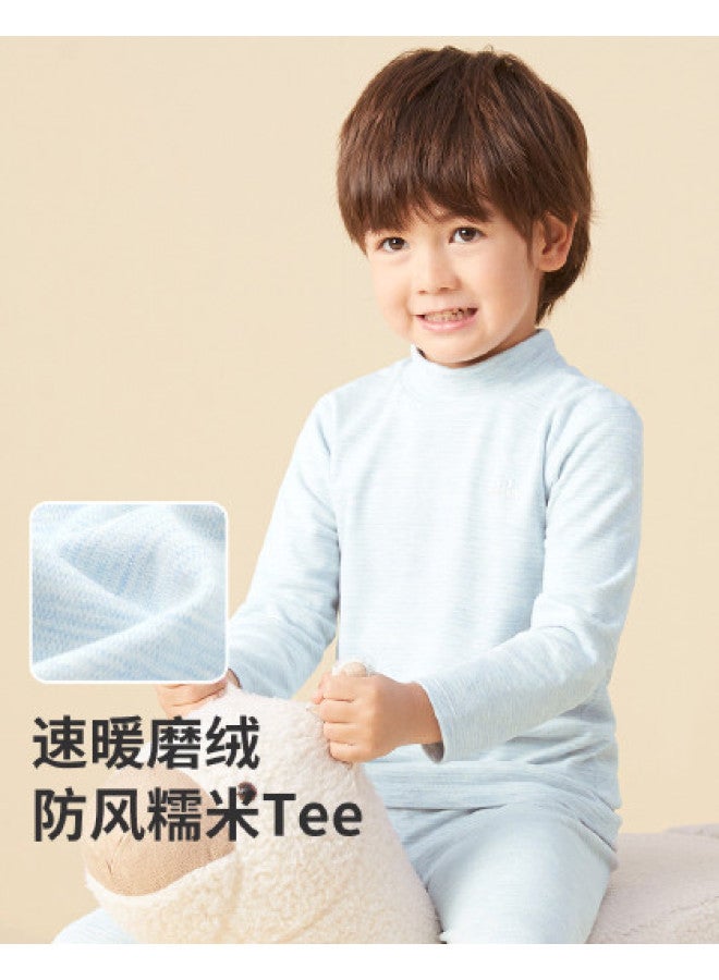 Long time companion quick-warm Brushed Boys' Base Layer Long Sleeve Mid-high Neck Glutinous Rice Thermal Shirt - Image 1