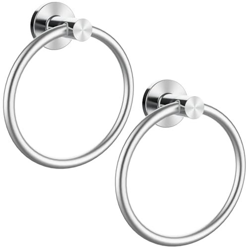 Z-TIISON Brushed Silver Towel Ring 2Pack SUS304 Stainless Steel Hand Towel Holder for Bathroom Kitchen Modern Style Towel Hanger Thicken Ring Towel Holder Towel Rack Round Wall Mounted 2 Brushed Silver - Image 1