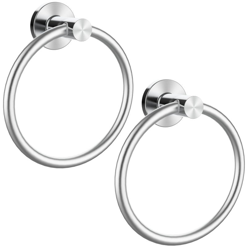 Z-TIISON Brushed Silver Towel Ring 2Pack SUS304 Stainless Steel Hand Towel Holder for Bathroom Kitchen Modern Style Towel Hanger Thicken Ring Towel Holder Towel Rack Round Wall Mounted 2 Brushed Silver - Image 2