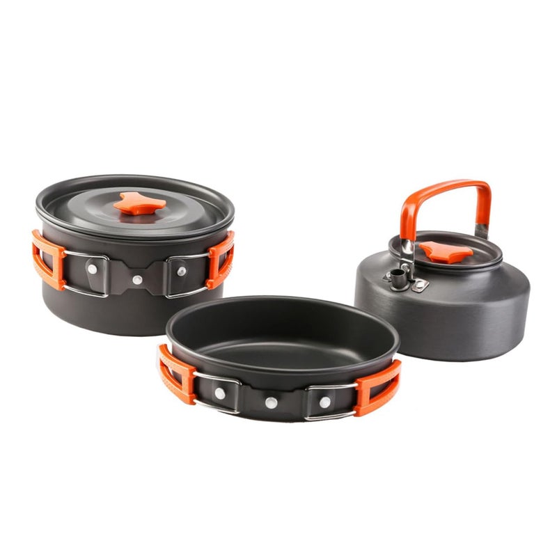 Aluminum Alloy 3 Piece Camping Cookware Set Portable Pot And Kettle For 2 3 People Hiking Picnic - Image 2
