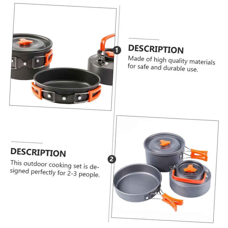 Aluminum Alloy 3 Piece Camping Cookware Set Portable Pot And Kettle For 2 3 People Hiking Picnic - Image 5