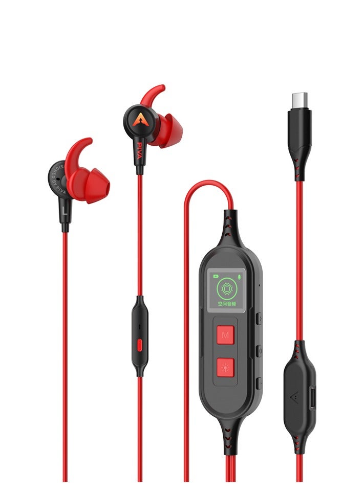 PIVA S6PRO-AR Gaming Headset Type-C RGB Lighting Wired 2-in-1 with PD27W Charging Port with the ability to charge your phone while playing without losing power or having to disconnect the headset. Equipped with a built-in sound card, 3D surround sound to accurately simulate reality while playing. Red color. - Image 1