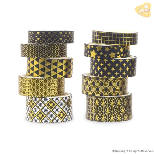 Lakeer Washi Masking Tape Set of 10 Rolls - Black Classic - Washi Tapes for Scrapbooking, DIY Craft, Decoration, Gift Wrapping, etc. - Image 3