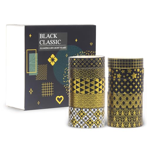 Lakeer Washi Masking Tape Set of 10 Rolls - Black Classic - Washi Tapes for Scrapbooking, DIY Craft, Decoration, Gift Wrapping, etc. - Image 1
