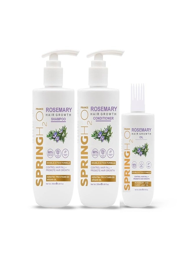 Spring H2O Hair Growth Kit - Rosemary Oil 200ml, Shampoo & Conditioner 250ml | Biotin + Natural Formula | Hair Fall Control for Men & Women - Image 1