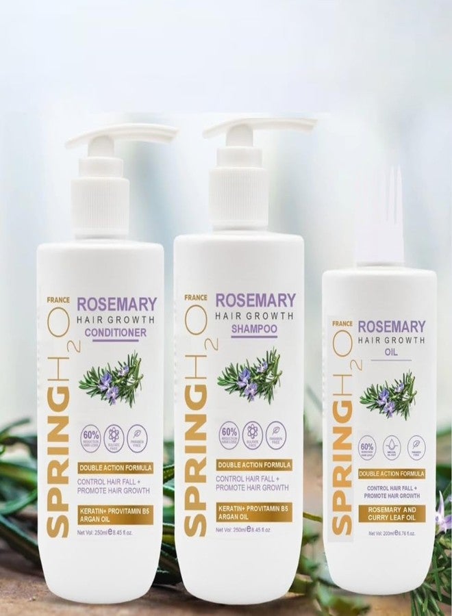 Spring H2O Hair Growth Kit - Rosemary Oil 200ml, Shampoo & Conditioner 250ml | Biotin + Natural Formula | Hair Fall Control for Men & Women - Image 2