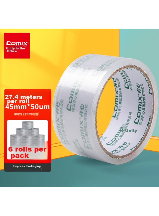 Comix Transparent Tape/wide Tape/boxing Tape, Thickened, Express Packaging Tape, Transparent, 6 Rolls, Width 45mm*30y*50um, Length 27.4 Meters/roll, Jf4503-6 - Image 1