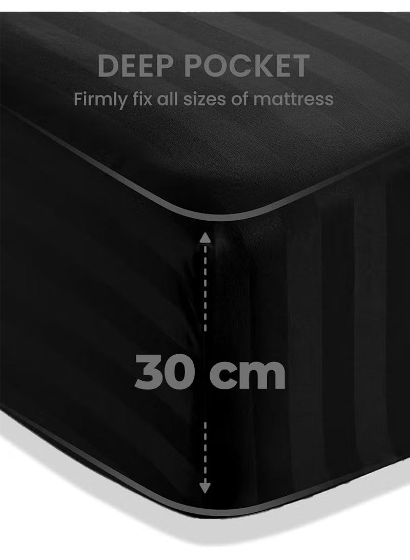 ZEESQUARE Luxury 4-Piece Black Striped Bedding Set | Soft Hotel Collection ncludes 1 Duvet Cover (220x240cm), 1 Fitted Bed Sheet (200x200+30cm), and 2 Pillow Cases (48x74+5cm) | Premium Breathable Bed Linen for Modern Bedroom for King, Queen & Single Size Beds - Image 4