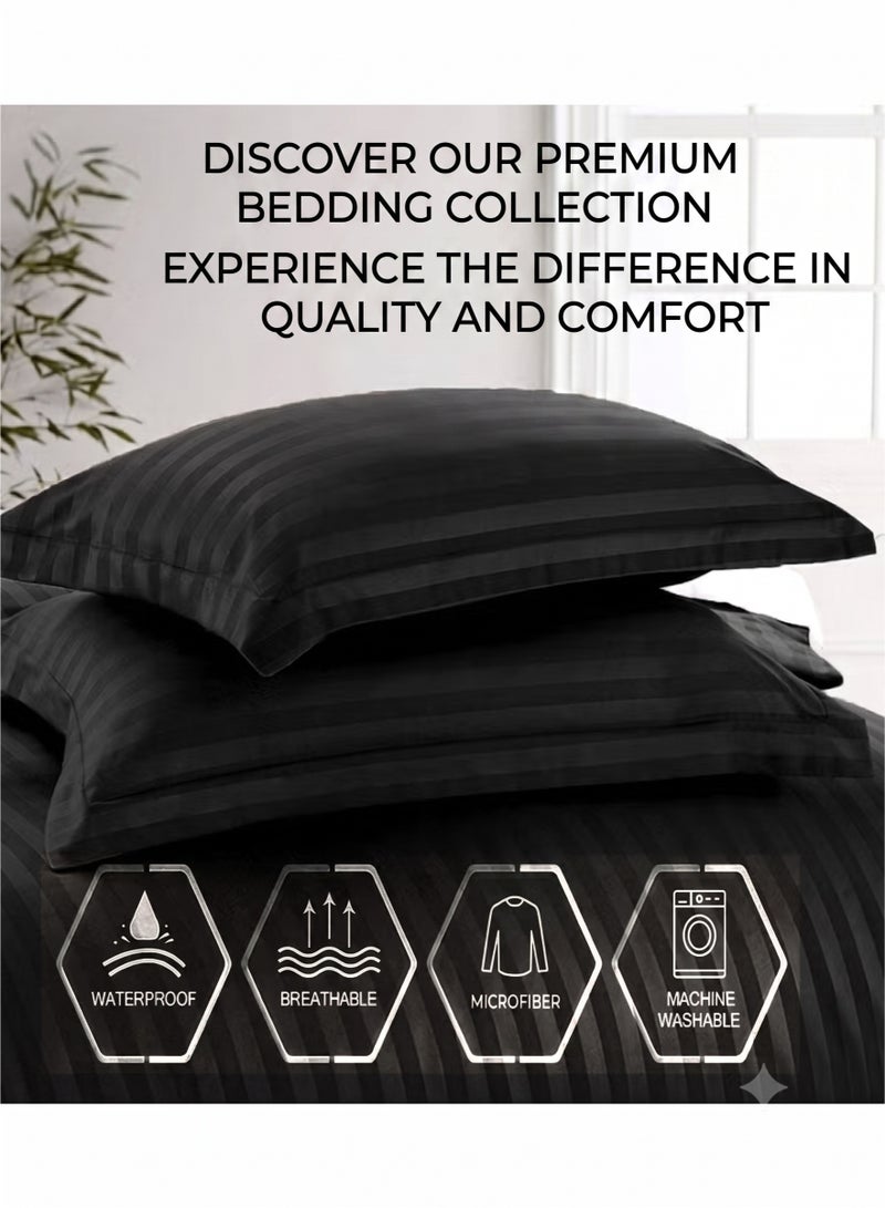 ZEESQUARE Luxury 4-Piece Black Striped Bedding Set | Soft Hotel Collection ncludes 1 Duvet Cover (220x240cm), 1 Fitted Bed Sheet (200x200+30cm), and 2 Pillow Cases (48x74+5cm) | Premium Breathable Bed Linen for Modern Bedroom for King, Queen & Single Size Beds - Image 2