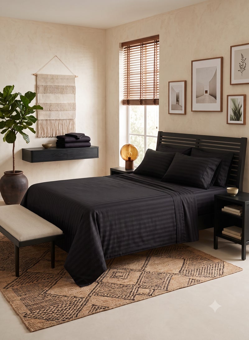 ZEESQUARE Luxury 4-Piece Black Striped Bedding Set | Soft Hotel Collection ncludes 1 Duvet Cover (220x240cm), 1 Fitted Bed Sheet (200x200+30cm), and 2 Pillow Cases (48x74+5cm) | Premium Breathable Bed Linen for Modern Bedroom for King, Queen & Single Size Beds - Image 5