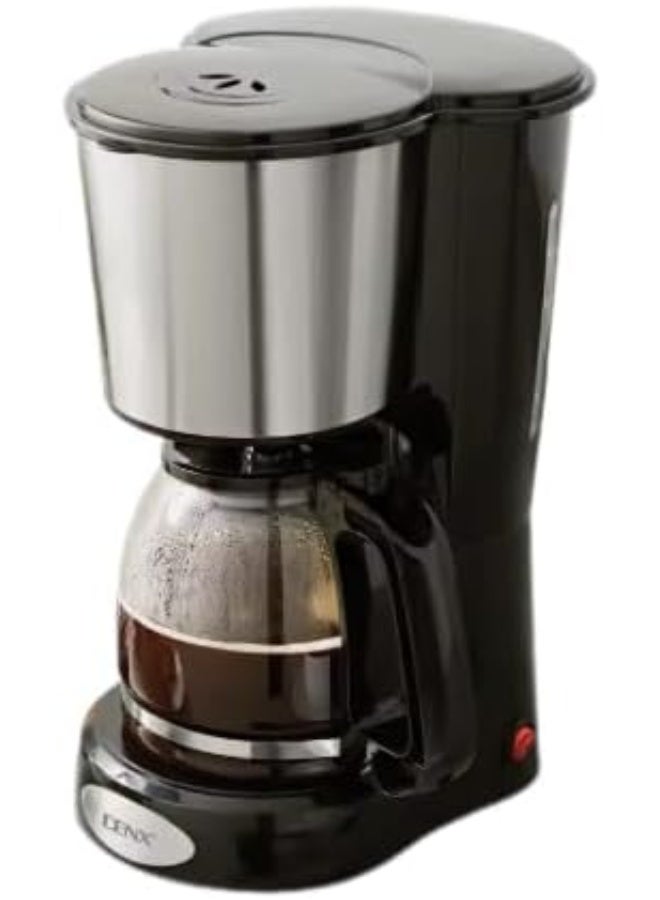 DENX DX3415 ماكينة تحضير القهوة بالتقطير، 900 واط، سعة 1.5 لتر، خاصية الحفاظ على السخونة، نظام مانع للتقطير، فلتر قابل للإزالة وإعادة الاستخدام، إبريق زجاجي آمن للغسل في غسالة الأطباق، ماكينة قهوة للمنزل والمكتب.