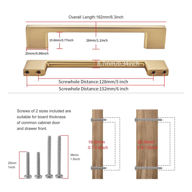 TUNNY 10 Pack Classic Cabinet Handles-5"/128mm Screw Spacing Champagne Bronze Furniture Hardware Handles for Kitchen Cabinets Bedroom Cabinet Pull - Image 2