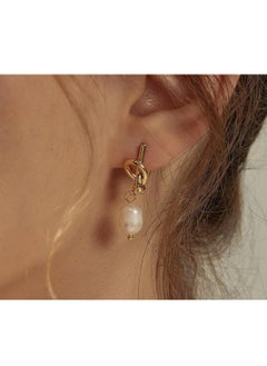 14K Gold Plated Knot Dangle Pearl Earrings