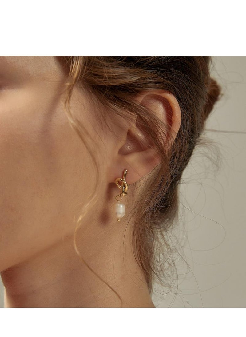 YL - 14K Gold Plated Knot Dangle Pearl Earrings - Image 1