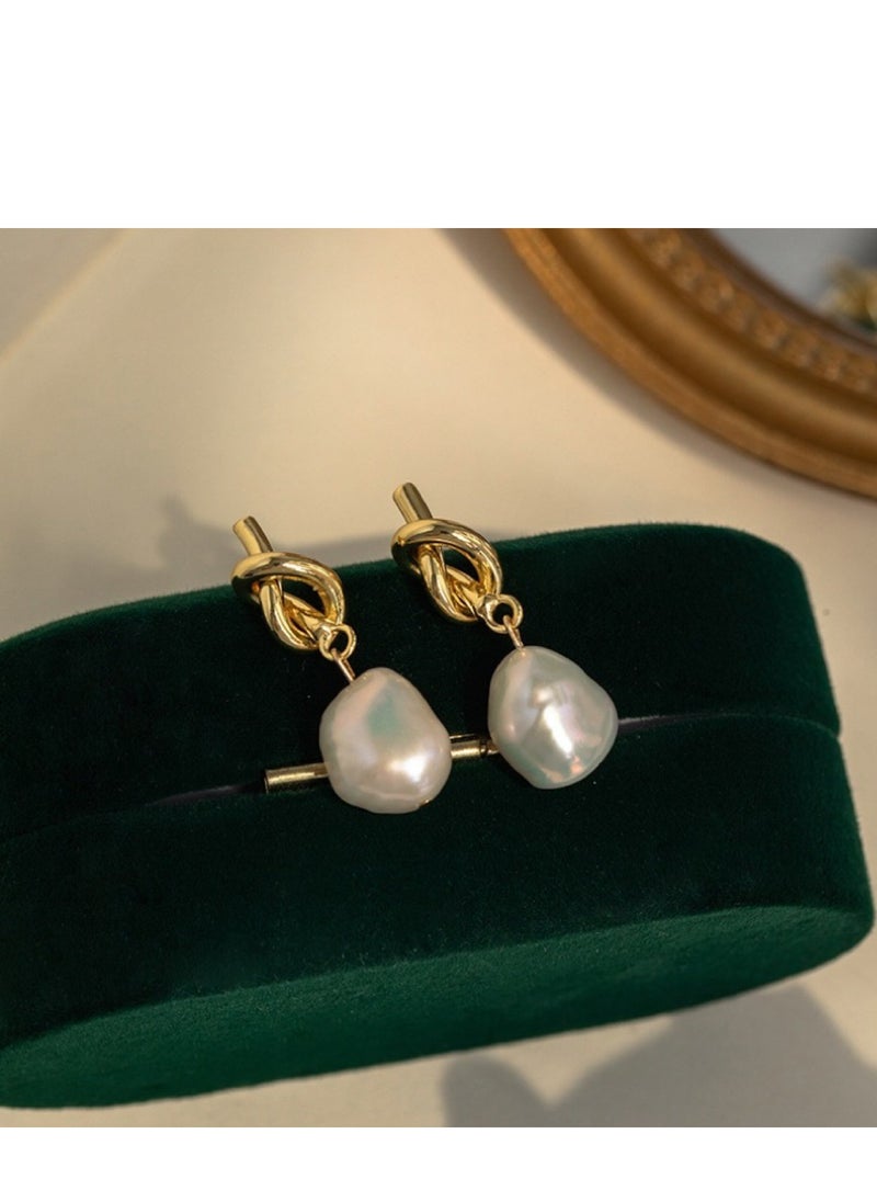 YL - 14K Gold Plated Knot Dangle Pearl Earrings - Image 1