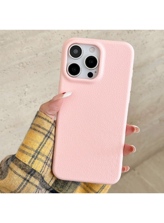 NIBEMINENT Solid Color Leather Pattern Protective TPU Case Cover For iPhone 15, Pink